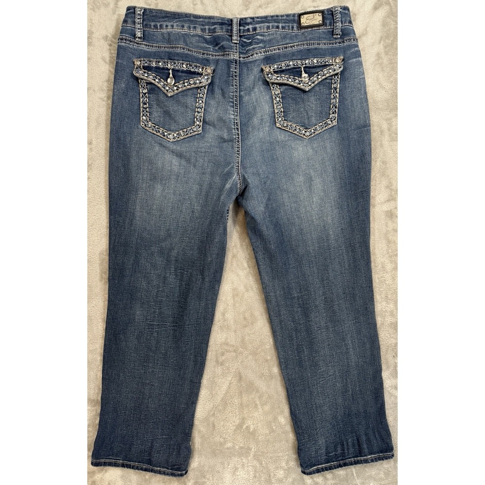 Earl Capri Jeans Womens 16 Ankle Tapered Stretch Rayon Rhinestone Thick Stitch